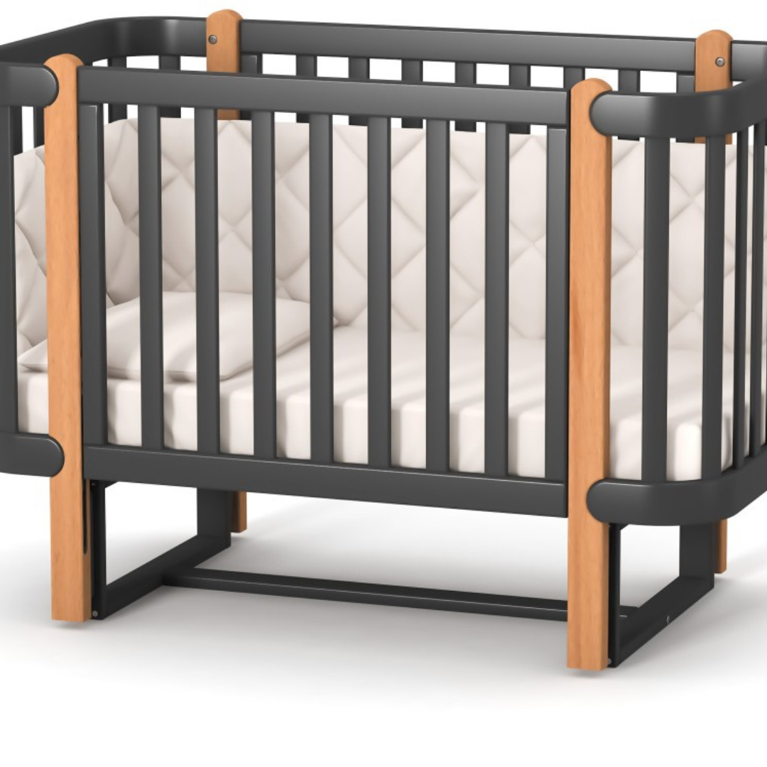 Houpací mechanismus pro kolébání Gekko Kids. Pro postýlky Zukko a Zukko Soft. Dřevěný, podélný, bez šuplíku. Grafitová.